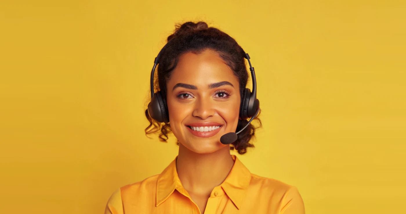 Atendente do suporte ClickNotas com headset