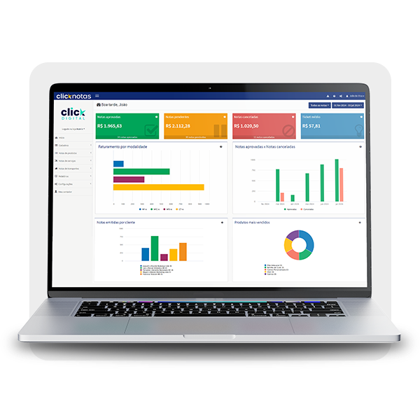 Notebook com imagem de exemplo do sistema emissor de notas fiscais ClickNotas.