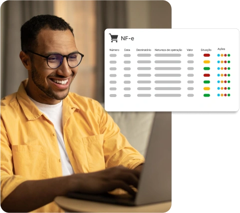 Empreendedor usando notebook representando: nota fiscal eletrônica (NF-e)