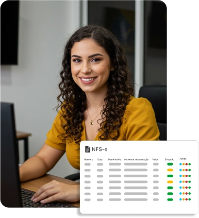 Empreendedora usando notebook representando: Nota Fiscal de Serviço Eletrônica (NFS-e).