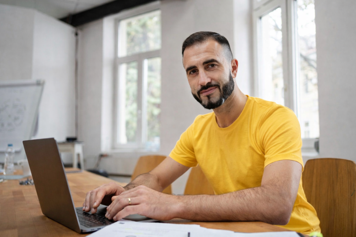 Homem sentado trabalhando em um notebook em ambiente home office representando: Imposto Seletivo: qual o papel do contador no novo tributo?