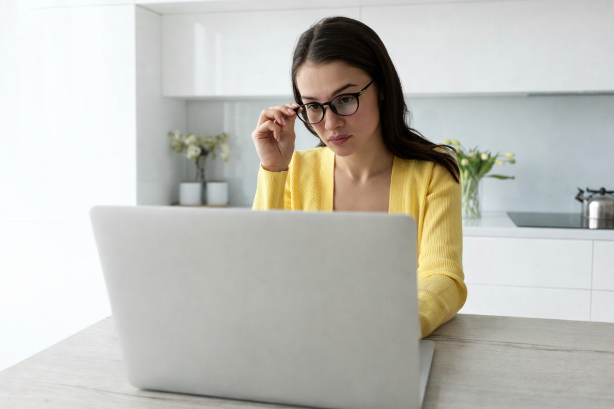 Mulher trabalhando em um notebook sobre uma mesa em ambiente de escritório representando: A importância da nota fiscal na Reforma Tributária.
